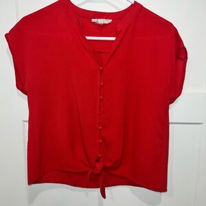Elegant Red Tie-Front Blouse